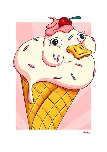 Cute Duck Ice Cream Art Print by Nanna Paavig