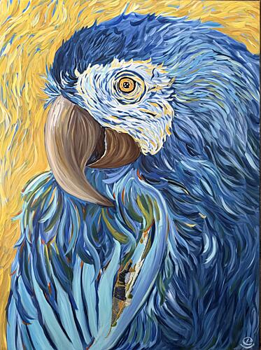 Vibrant Blue Macaw Art Print by Maryna Kovalchuk