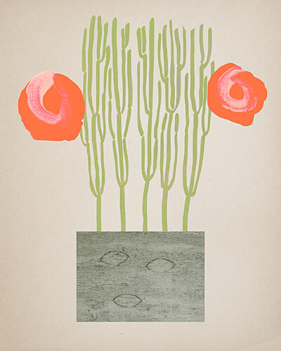 Orange Bloom Green Stems Art Print