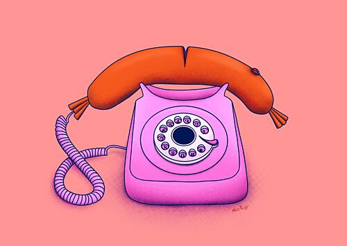 Whimsical Sausage Phone Pop art reproduction