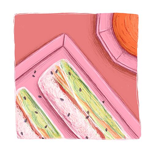 Pink Plate Fresh Rolls Art Print by Nanna Paavig