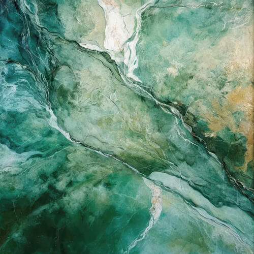 Emerald Green Marble Flow Gold Print