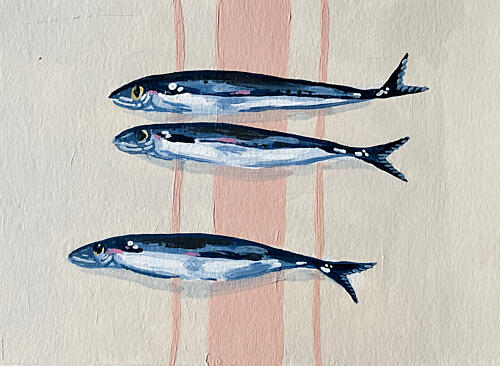 Three Blue Sardines Art Print
