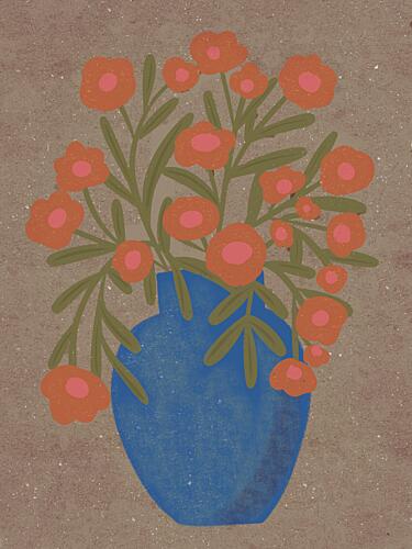 Rustic Orange Floral Vase Art Print