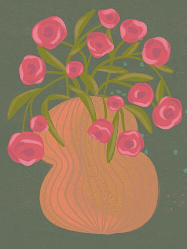 Pink Flowers Orange Vase Art Print