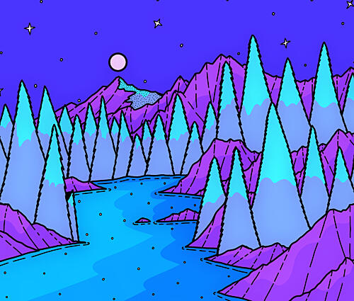 Vibrant Fantasy Peaks Art Print