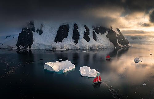 Red Sails Antarctic Journey Art Print