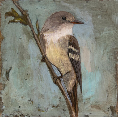 Muted Bird on Branch Art Print