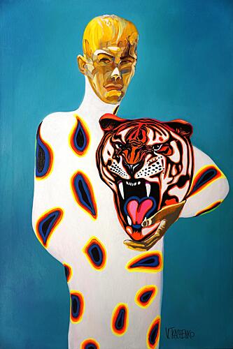 Golden Man Roaring Tiger Pop art reproduction