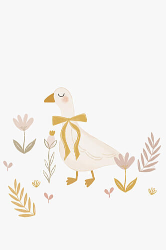 Whimsical Goose and Flowers Art Print