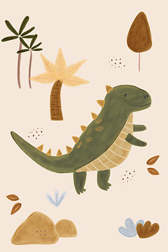 Cute Dinosaur Landscape Art Print