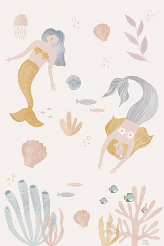 Dreamy Underwater Mermaids Gold Print