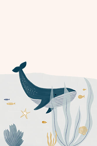 Peaceful Ocean Whale Gold Print