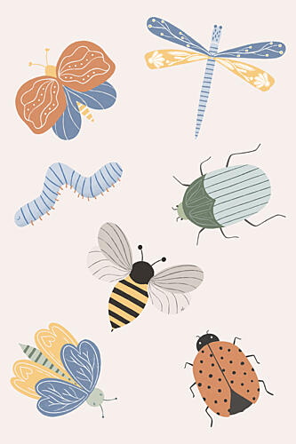 Whimsical Garden Insects Art Print