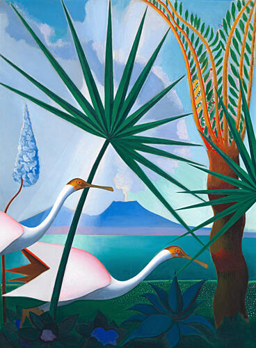 Pink Birds Tropical Oasis Art Print