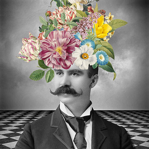 Gentleman with Flower Head Art Print