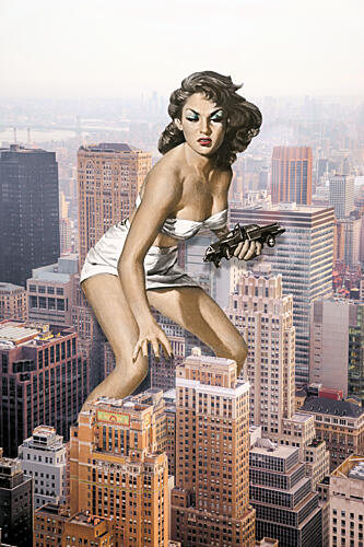 Giant Woman City Stomp Art Print
