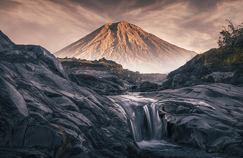 Golden Mountain Waterfall Gold Print