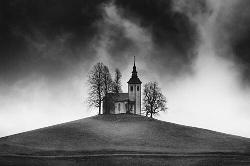 Moody Hilltop Church Art Print by Paul Flynn