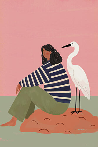 Peaceful Woman White Egret Art Print