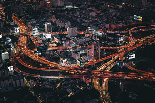 City Night Traffic Flow Art Print by Auri Flux