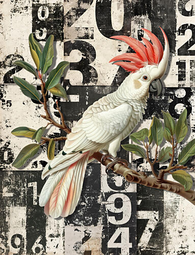 White Cockatoo Grunge Numbers Art Print