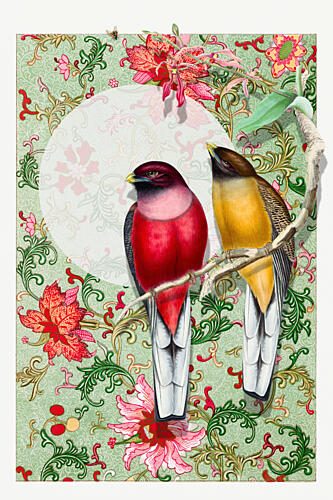 Vibrant Birds Floral Pattern Art Print