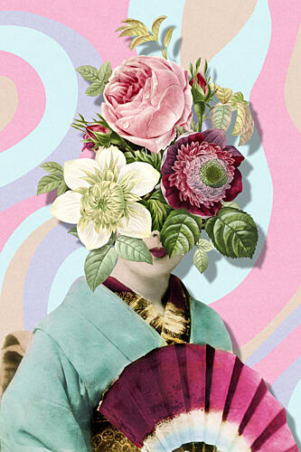 Floral Kimono Portrait Art Print