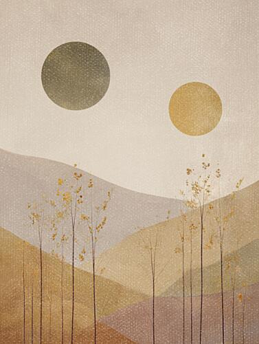 Golden Suns Layered Landscape Gold Print