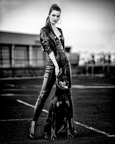 Powerful Woman and Doberman Art Print