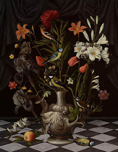 Baroque Floral and Birds Art Print