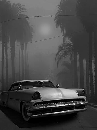 Foggy Classic Car Art Print by Larry Butterworth