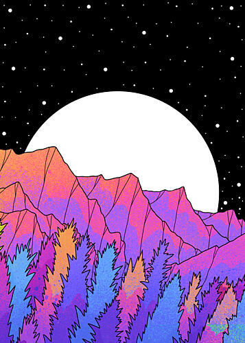 Vibrant Moonlit Mountains Art Print