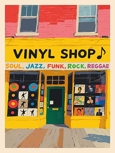 Colorful Vinyl Shop Pop art reproduction
