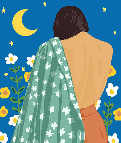 Woman in Moonlit Garden Art Print
