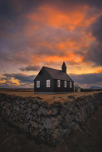 Black Church Sunset Art Print