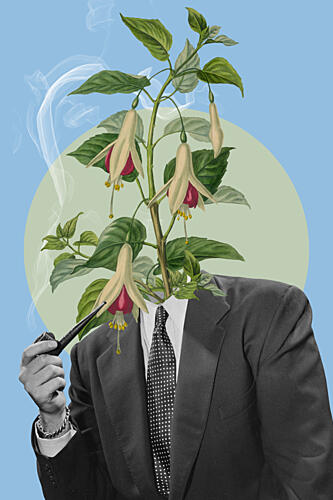 Gentleman with Flower Head Art Print