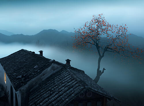 Misty Mountain House Art Print
