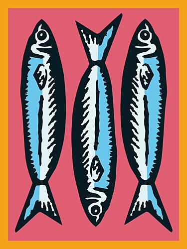 Three Blue Sardines Pop art reproduction