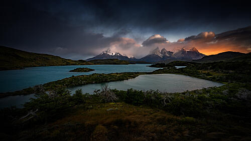 Patagonia Mountain Lake Sunset Art Print by Dieter Weck