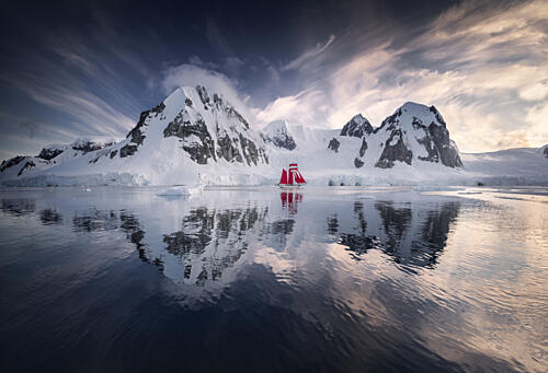 Red Ship Arctic Reflection Art Print