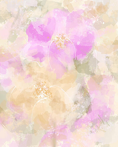 Soft Watercolor Blooms Gold Print