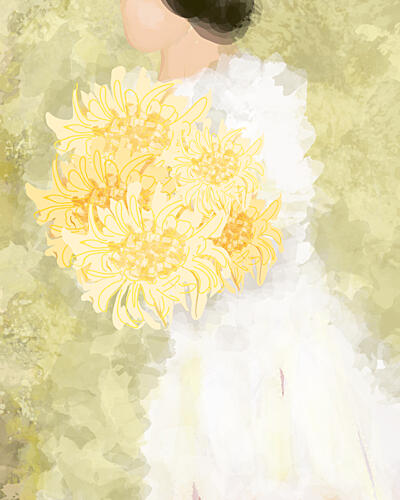 Dreamy Woman Yellow Flowers Art Print