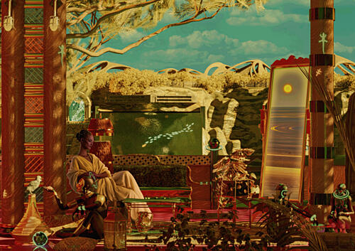 Woman in Exotic Dreamscape Gold Print