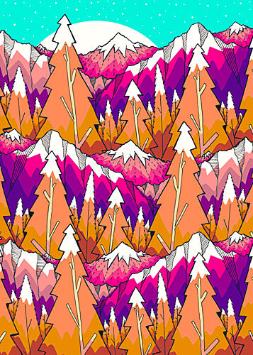 Vibrant Mountain Forest Art Print
