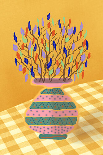 Cheerful Patterned Vase Gold Print