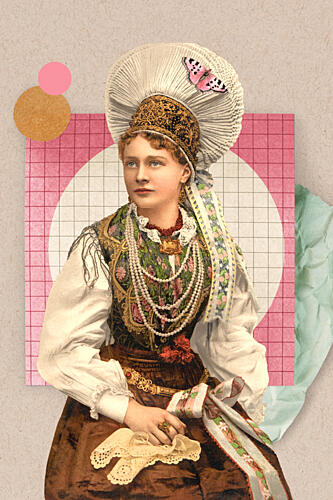 Elegant Folk Portrait Gold Print
