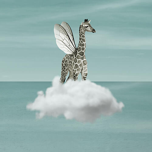 Whimsical Flying Giraffe Art Print