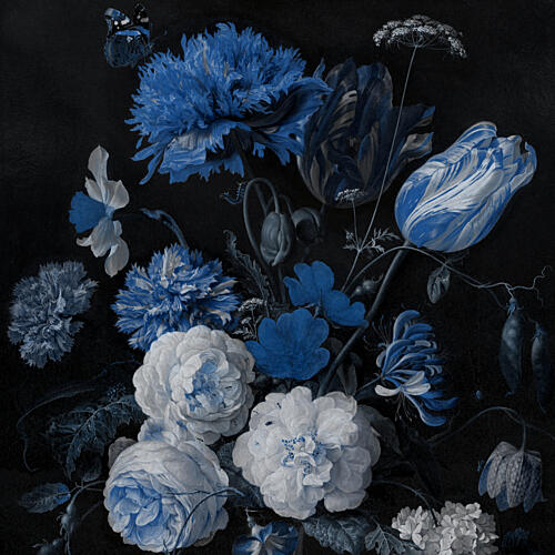 Dark Blue Floral Still Life Art Print
