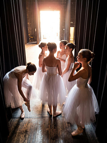 Young Ballerinas Backstage Gold Print